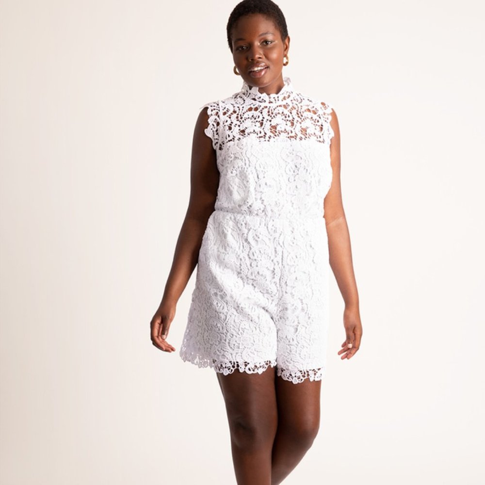 *NEW* Eloquii White Mock Neck Lace Romper - Size 20